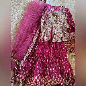 Hot pink and silver lengha